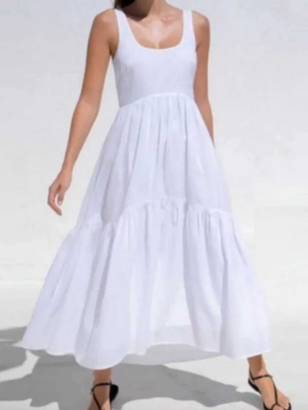 AYR The Magic Hour Crinkle Cotton White Midi Dress - Medium